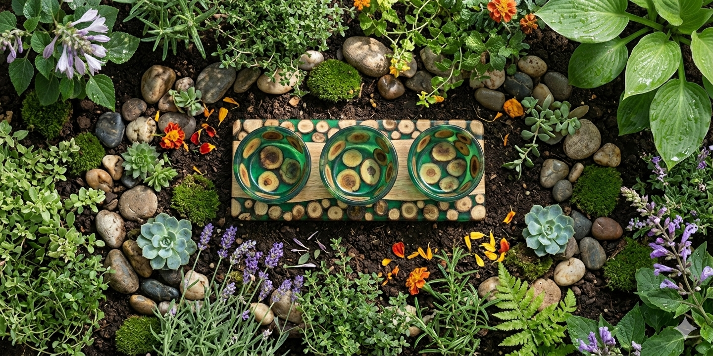 Resinora 3‑Bowl Resin & Wood Serving Set