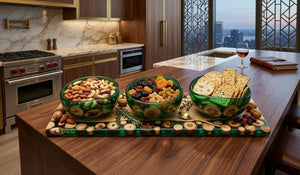 Resinora 3‑Bowl Resin & Wood Serving Set